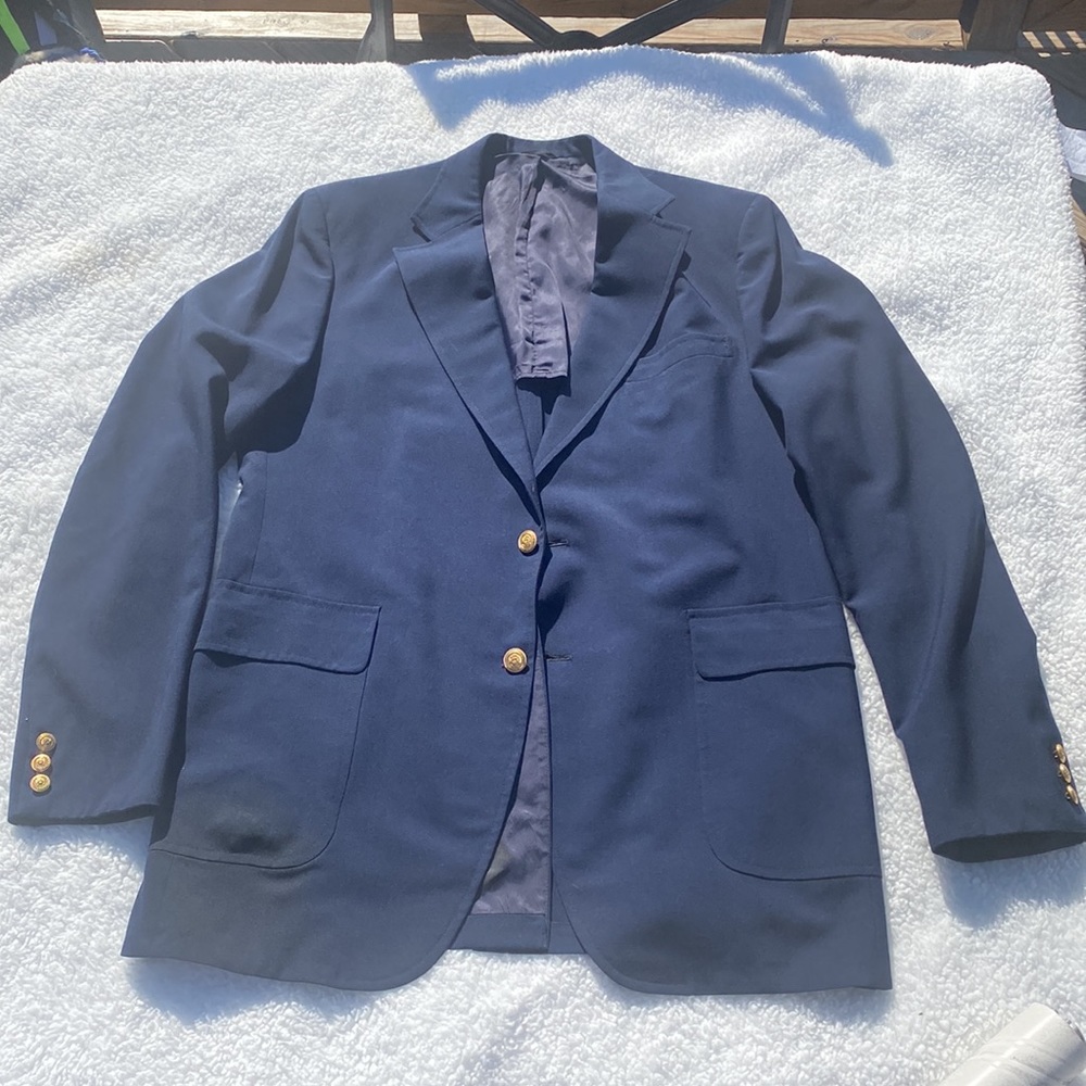 Navy Blazer antique designer Gold Buttons sport Coat 42 R - Picture 11 of 16